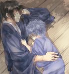  black_hair child gintama hijikata_toushirou japanese_clothes kimono long_hair male_focus maruki_(punchiki) multiple_boys ponytail sakata_gintoki silver_hair sleeping teenage time_paradox younger yukata 