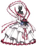  bouquet bridal_veil dress faceless flower full_body hat jewelry mazeran nagae_iku necklace persona ribbon severed_head shawl short_hair solo touhou transparent_background veil wedding_dress yellow_eyes 