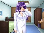 1girl anata_no_osanazuma bed game_cg mizue_yoriko purple_hair shimizu_naotaka shirt uncensored 