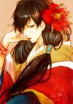  babyfoxcc black_eyes black_hair flower genderswap genderswap_(mtf) gintama hair_flower hair_ornament hijikata_toushirou japanese_clothes kimono long_hair ponytail signature solo 