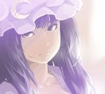  crescent hat kuro_oolong patchouli_knowledge purple_eyes purple_hair solo touhou upper_body 