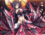  armor bad_id bad_pixiv_id black_hair black_wings blush breasts bursting_breasts cleavage feathers large_breasts large_wings long_hair midriff mikan_(5555) navel otome_tensei_grimoire_den purple_eyes shield shoulder_pads solo wings 