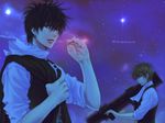  ascot bad_id bad_pixiv_id bazooka black_hair blue_eyes brown_eyes brown_hair cigarette gintama ha_ru_(m-ca) hijikata_toushirou male_focus multiple_boys night night_sky okita_sougo sky star_(sky) vest weapon 