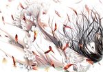  black_hair blue_eyes dress feathers frills lips long_hair original resized ribbon simple_background smile solo sousou_(sousouworks) white_background white_dress 