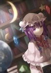  bad_id bad_pixiv_id book bow capelet crescent crystal hair_bow hat library long_hair patchouli_knowledge purple_eyes purple_hair red_(girllove) solo star touhou voile 