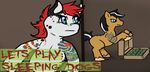  blue_eyes dr_pickelle duo english_text equine flux_(mlp) hair horse male mammal money my_little_pony original_character parody pony red_hair ryan_speedhooves sleeping_dogs suitcase tattoo text 