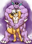  anthro beefy biceps big_muscles canine claws covering eighty_stevedore_nido father fox fur gay grisser grope hairy looking_at_viewer looking_down male mammal muscles nidoking nintendo nipples nude parent paws pecs pok&#233;mon pok&eacute;mon scales size_difference spread_legs spreading video_games 