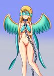  1girl angel angel_(megami_tensei) aveve bdsm blindfold blonde_hair bondage bottomless bound breasts collar erect_nipples leash pussy solo uncensored wings 