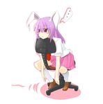  1girl animal_ears blush_stickers bunny_ears bunny_tail chair highres jitome moeroknight necktie office_chair pleated_skirt purple_hair reisen_udongein_inaba simple_background sitting sitting_backwards skirt solo tail touhou 