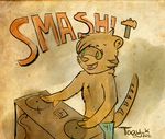  2011 blue_pants brown_theme dj green_eyes happy male meerkat open_mouth smash smashmeerkat turntables 