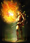  armor bird copyright_name fahrenheit_451 fire flame flamethrower hallucination helmet highres magic_circle male_focus phoenix science_fiction slapdash solo weapon 