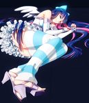  bad_id bad_pixiv_id bare_shoulders blue_eyes blue_hair bow breasts frills hair_bow high_heels long_hair lying medium_breasts multicolored_hair nail_polish on_side panty_&amp;_stocking_with_garterbelt ribbon rwu-ren sandals shoes smile solo stocking_(psg) striped striped_legwear thighhighs toenail_polish two-tone_hair very_long_hair wings 