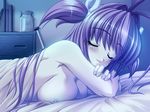  1girl bed blood blush breasts cosplay_alien larfa long_hair lying nude 