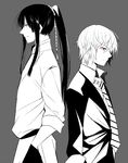  allen_walker back-to-back bad_id bad_pixiv_id d.gray-man grey_background kanda_yuu kinatsu_souju long_hair multiple_boys red_eyes short_hair simple_background 