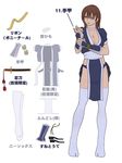  absurdres armor breasts brown_hair bula choker cleavage dead_or_alive dressing flat_color hair_down highres japanese_armor japanese_clothes kasumi_(doa) kote long_hair medium_breasts ninja no_bra pelvic_curtain sash short_sleeves solo standing thighhighs translation_request white_legwear 