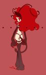  alternate_color alternate_hair_color animal_ears big_hair blood cat_ears cat_tail crossed_legs ee0418 felicia from_behind full_body long_hair paws red red_background red_hair solo standing tail vampire_(game) 