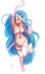  :d akaza_shiro animal_ears arm_up bare_shoulders big_hair cat_ears derivative_work felicia fur happy jumping long_hair open_mouth paws pink_eyes smile solo standing standing_on_one_leg vampire_(game) very_long_hair white_background 