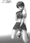  abs breasts converse covered_nipples fingerless_gloves gloves greyscale headband highres kasugano_sakura kneeling medium_breasts midriff monochrome panties scan school_uniform serafuku shirt_lift shoes short_hair skirt skirt_lift sneakers solo sports_bra st.germain-sal street_fighter street_fighter_zero_(series) underwear 