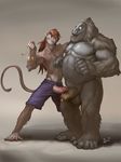  anthro ape balls biceps big_muscles big_penis chubby clothed clothing duo erection frottage fur gay gorilla grin hair half-dressed hypnosis lion21 male mammal mind_control monkey musclegut muscles nude pecs penis pose precum primate red_eyes red_hair shorts standing thick_penis topless uncut vein watch 
