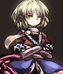  bad_id bad_pixiv_id blonde_hair crossed_arms dress frown green_eyes juuki_taira mizuhashi_parsee pointy_ears scarf solo touhou 