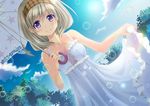  blush bubble cloud dress grey_hair hairband original purple_eyes short_hair sky smile solo sun takanashi_haruto tree umbrella white_dress 