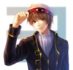  brown_eyes brown_hair cravat gintama haru_(toyst) male_focus okita_sougo sleep_mask solo 