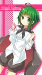  antennae aqua_eyes blush cape character_name green_hair highres looking_at_viewer short_hair smile snowcanvas solo touhou wriggle_nightbug 