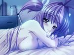  1girl bed blood blush breasts cosplay_alien larfa long_hair lying nude 
