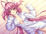  1girl bed blush breasts cosplay_alien larfa long_hair lying 