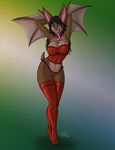  aurora bat black_hair breasts brown_body claws clothed clothing collar corset ear_piercing fangs female front hair hands_behind_head kadath legwear lingerie long_hair mammal panties piercing solo standing stockings sulferdragon thigh_highs thong toe_claws tongue tongue_out underwear winged_arms wings 