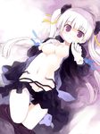  black_legwear blush breasts gloves kurasuke long_hair looking_at_viewer medium_breasts navel nipples no_bra no_panties open_clothes original panties panty_pull pantyhose purple_eyes solo twintails underwear white_gloves white_hair 