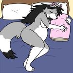 bed black_hair breasts canine eyes_closed female fur grey_fur hair mammal nipples nude overweight pillow pillow_hug pregnant solo wolf zenia zenia_(character) 