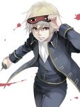  blonde_hair gintama jacket katana male_focus okita_sougo red_eyes shiromi_(ringo) sleep_mask solo sword weapon 