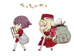  1boy 1girl blonde_hair bodysuit brown_hair chibi elf glasses green_eyes hosimo-mo2mo2 kyoukai_senjou_no_horizon kyoukaisenjou_no_horizon neshinbara_toussaint pink_legwear pointy_ears purple_eyes thomas_shakespeare 