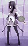  akemi_homura black_hair black_legwear hairband highres kirigaya_yuuji long_hair looking_back magical_girl mahou_shoujo_madoka_magica pantyhose pigeon-toed pose purple_eyes shield solo standing 