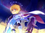  armor blonde_hair blue_eyes cape coat flynn_scifo gloves long_hair male_focus motoko_(ambiy) multiple_boys purple_hair smile surcoat tales_of_(series) tales_of_vesperia yuri_lowell 