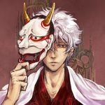  gintama japanese_clothes male_focus mask nijita oni_mask red_eyes sakata_gintoki silver_hair solo 