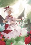  adapted_costume bat_wings bell_tower bow choker cross flower grave hat nanahara_fuyuki navel older open_mouth petals pocket_watch red_eyes red_flower red_rose remilia_scarlet rose short_hair solo tears touhou watch white_hair wings 