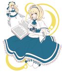  absurdres alice_margatroid alternate_costume amuo_(un-r7) bad_id bad_pixiv_id bible blonde_hair blue_eyes book bow capelet doll dress frills german hairband highres ranguage ribbon shanghai_doll short_hair smile sword thighhighs touhou weapon 