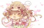  &gt;_&lt; :&lt; :3 :d bad_id bad_pixiv_id blonde_hair bow brown_eyes brown_hair chibi closed_eyes dress futaba_anzu hair_bow hair_ornament idolmaster idolmaster_cinderella_girls jewelry masirosu moroboshi_kirari multiple_girls necklace open_mouth smile star star_hair_ornament twintails 