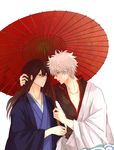  bad_id bad_pixiv_id black_hair brown_eyes gintama hadanugi_dousa holding holding_umbrella japanese_clothes katsura_kotarou kimono kkkv long_hair long_sleeves male_focus multiple_boys oriental_umbrella parasol red_eyes sakata_gintoki shared_umbrella silver_hair umbrella upper_body white_hair 