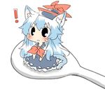  1girl animal_ears blue_hair blush cat_ears cat_tail hat kamishirasawa_keine long_hair lowres rebecca_(keinelove) rice_spoon solo spoon tail touhou 