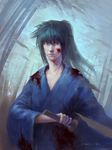  2012 black_hair blood blue_hair dated gintama hangleing hijikata_toushirou japanese_clothes kimono long_hair male_focus ponytail realistic solo sword weapon 