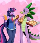  anthrofied dragon duo eating equine female food friendship_is_magic green_eyes hair horn horse male mammal my_little_pony pizza pony purple_eyes scalie shaded smile spike_(mlp) sssonic2 twilight_sparkle_(mlp) two_tone_hair unicorn 