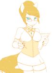  anthrofied aunt_orange_(mlp) beauty_mark blue_eyes breasts buttons cleavage clothed clothing equine eyewear female friendship_is_magic gem glasses hair horse legwear mammal my_little_pony nail_polish orange_hair pencil pony secretary skimpy skirt smile solo thigh_highs voxix 