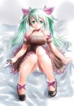  acute_(vocaloid) dress green_eyes green_hair hatsune_miku knife long_hair moriichi panties project_diva_(series) project_diva_f shoes sitting solo twintails underwear vocaloid 