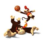  2boys absurdres ball basketball diddy_kong donkey_kong fur hat highres male male_focus monkey multiple_boys necktie nintendo tail tie 
