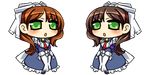  2girls android bodysuit brown_hair chibi esoragoto green_eyes kyoukai_senjou_no_horizon kyoukaisenjou_no_horizon maid multiple_girls oume_(horizon) takao_(horizon) 