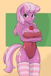  anthro anthrofied apple breasts cheerilee_(mlp) cleavage clothed clothing cutie_mark equine female friendship_is_magic fruit green_eyes hair horse human humanized looking_at_viewer mammal my_little_pony one-piece_swimsuit pink_hair pony shepherd0821 solo swimsuit two_tone_hair 