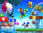  3d 4boys absurdres facial_hair gloves goomba hat highres looking_at_viewer luigi male male_focus mario mario_(series) multiple_boys mustache new_super_mario_bros. new_super_mario_bros._u official_art overalls rainbow smile super_mario_bros. toad_(mario) wings yoshi 